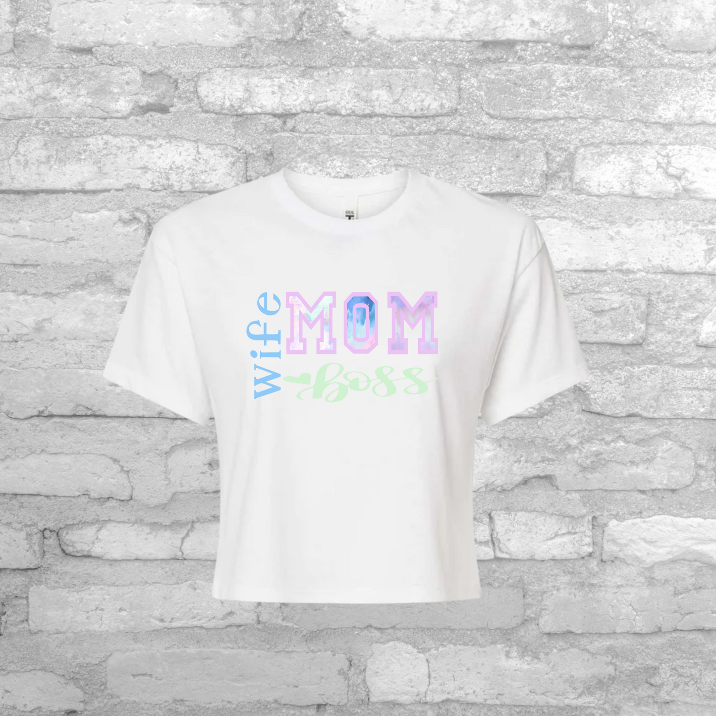 WIFE MOM BOSS CROP TEE